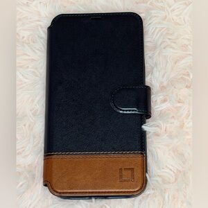 Navy and Brown Leather Phone Case for iPhone 13 Pro Max